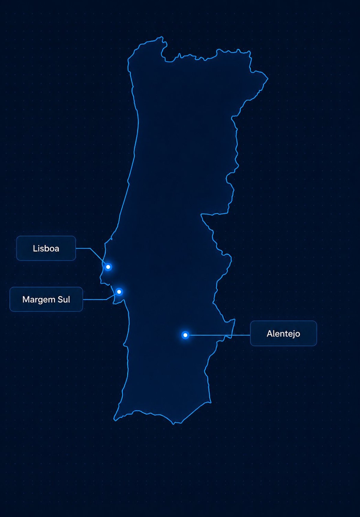 Mapa de Portugal — área de atuação Horita: Lisboa, Margem Sul e Alentejo